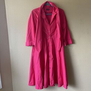 J Peterman 1947 Barbie‎ Pink Cotton Long Dress 14 Perfect Belted Sweeping Skirt